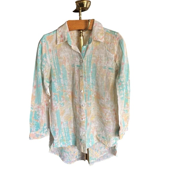 Soft Surroundings Pastel Floral Mixed Materials Button Down Shirt Medium - Picture 1 of 12